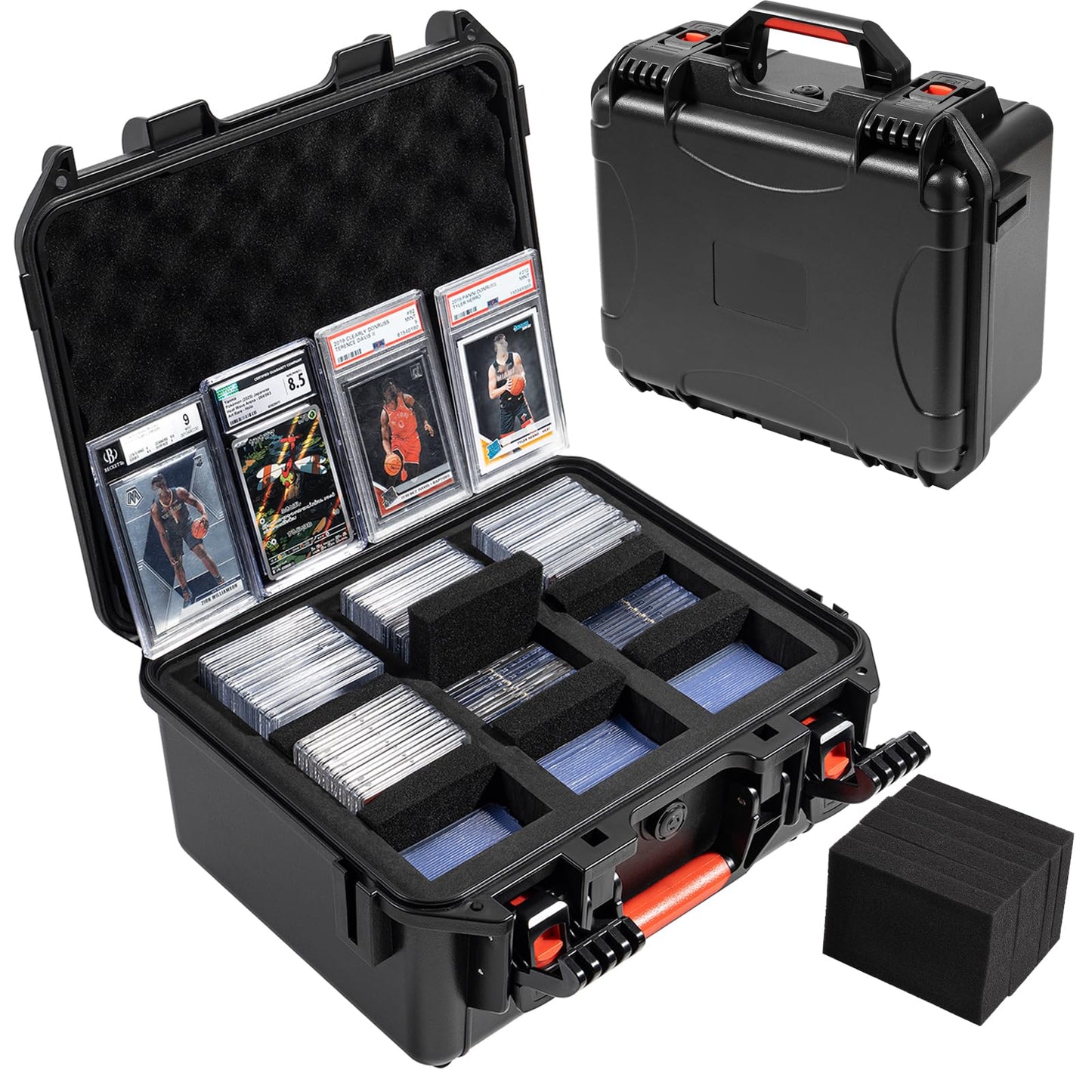 QINGUANG Graded Card Storage Box – IP67 Waterproof Case with 6 Foam Dividers (14.06"x11.81"x6.89")
