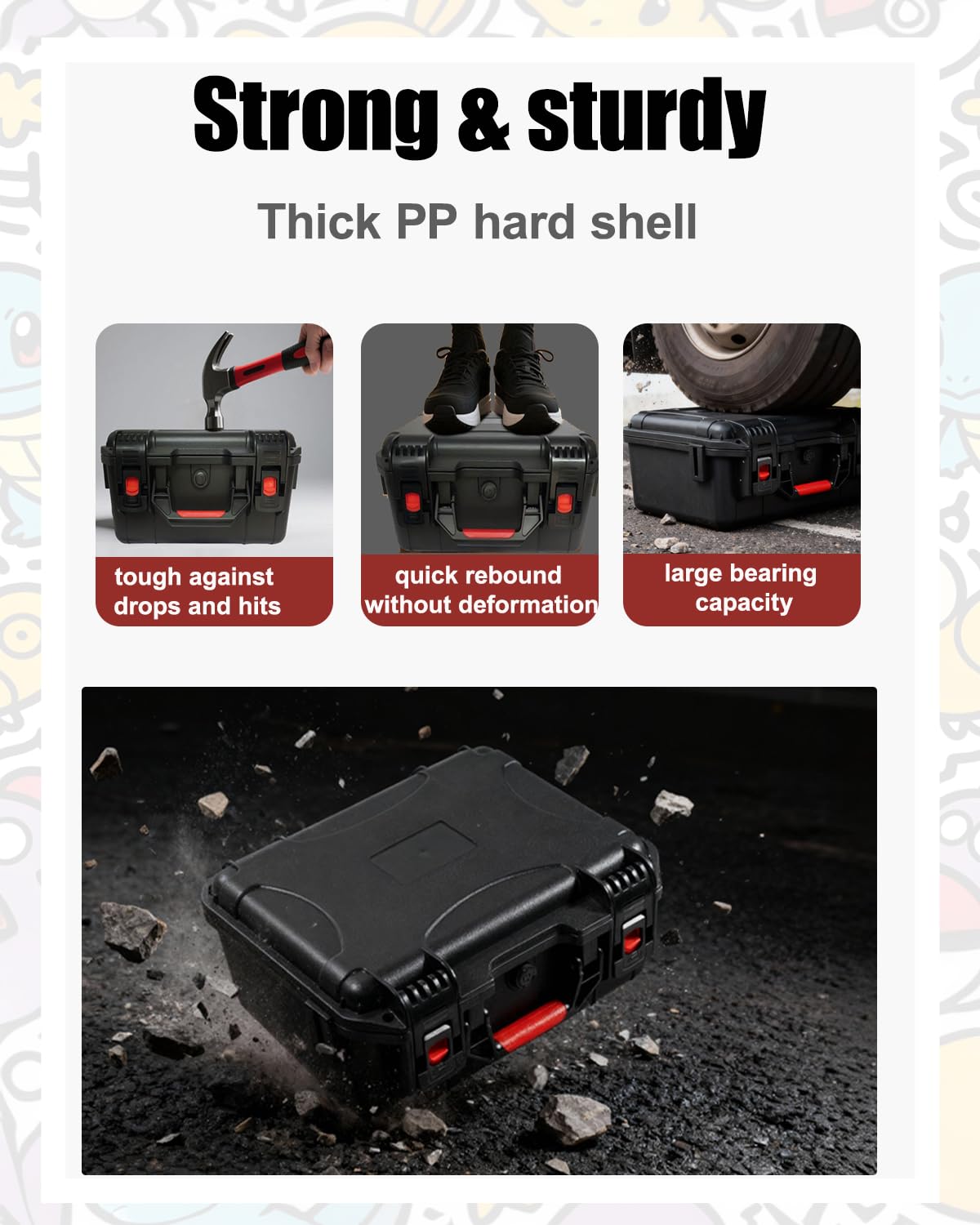 QINGUANG Graded Card Storage Box – IP67 Waterproof Case with 6 Foam Dividers (14.06"x11.81"x6.89")