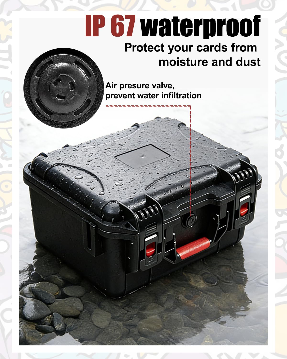 QINGUANG Graded Card Storage Box – IP67 Waterproof Case with 6 Foam Dividers (14.06"x11.81"x6.89")