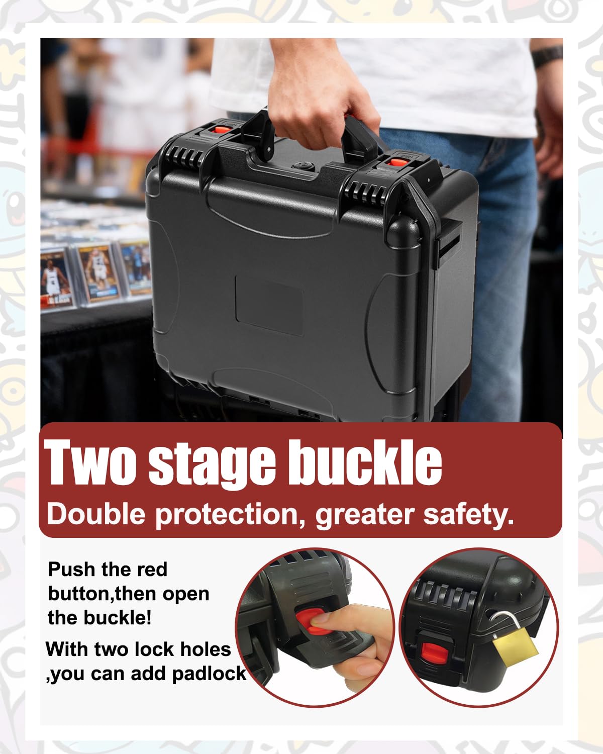 QINGUANG Graded Card Storage Box – IP67 Waterproof Case with 6 Foam Dividers (14.06"x11.81"x6.89")