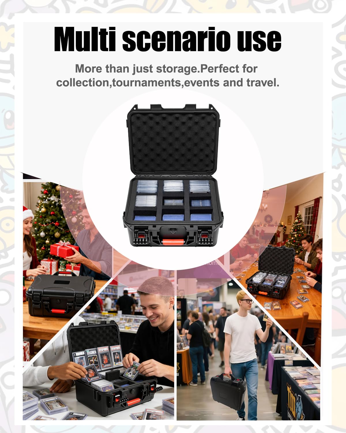 QINGUANG Graded Card Storage Box – IP67 Waterproof Case with 6 Foam Dividers (14.06"x11.81"x6.89")