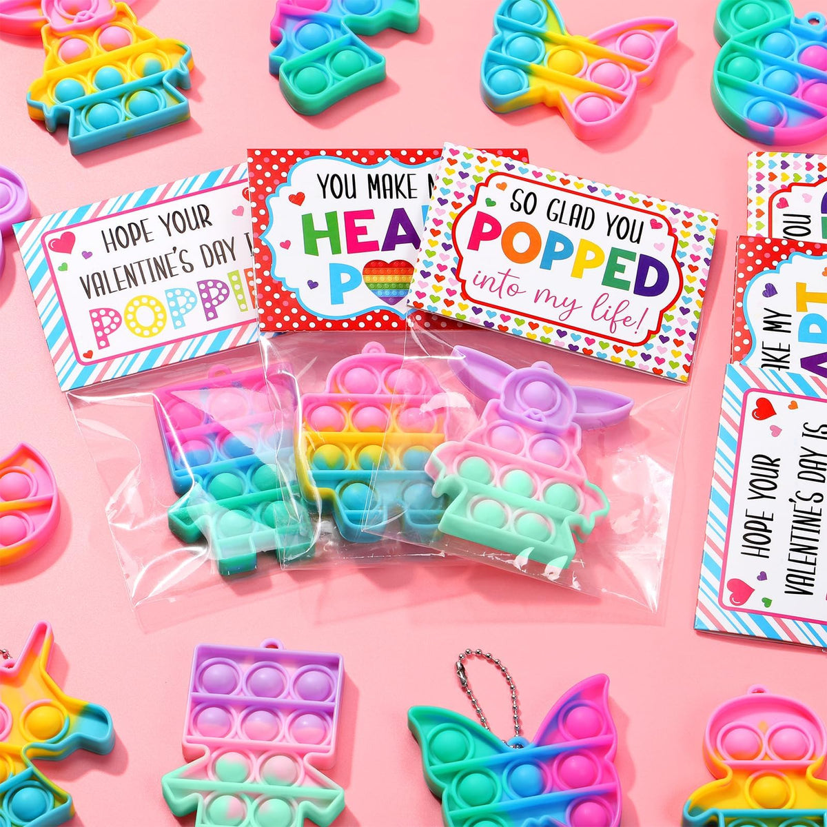 Qinline 24 Pack Unicorn Pop Fidget Toys with Gift Cards – Easter Kids Party Favors