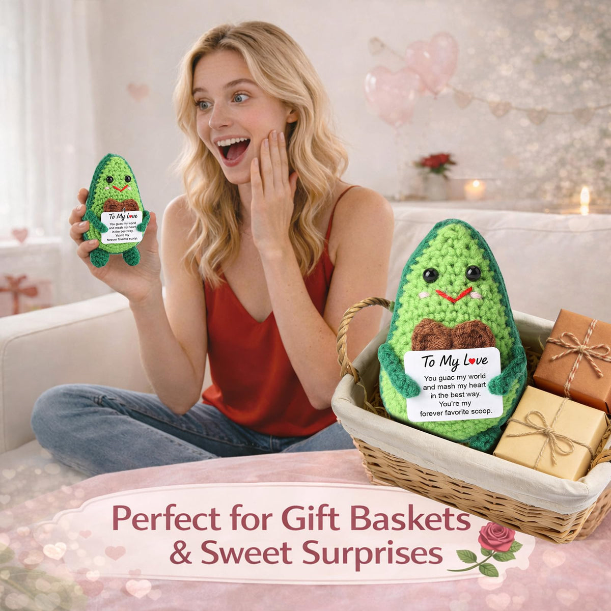 Qinthory Crochet Avocado Plush – Funny Valentine’s Day Gifts for Him & Her
