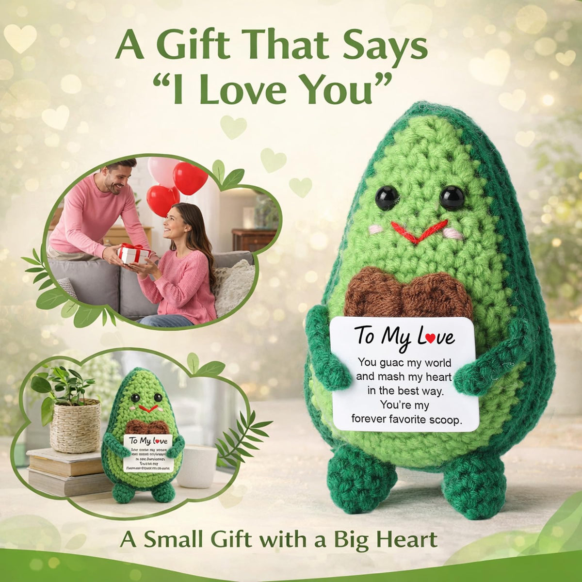 Qinthory Crochet Avocado Plush – Funny Valentine’s Day Gifts for Him & Her