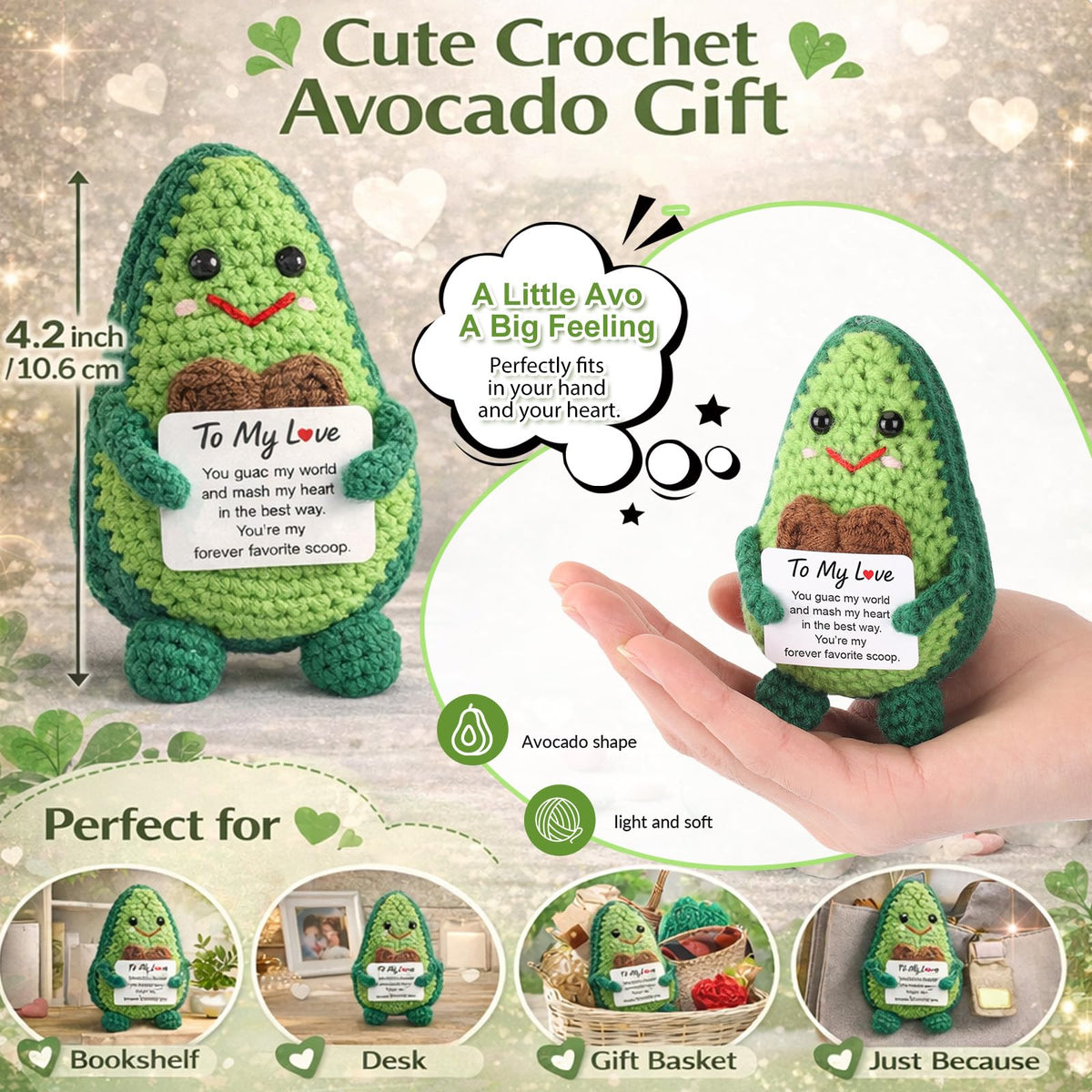 Qinthory Crochet Avocado Plush – Funny Valentine’s Day Gifts for Him & Her