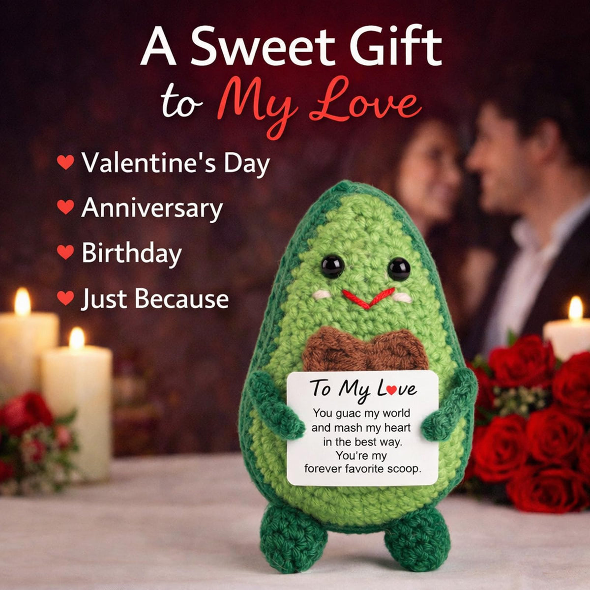 Qinthory Crochet Avocado Plush – Funny Valentine’s Day Gifts for Him & Her