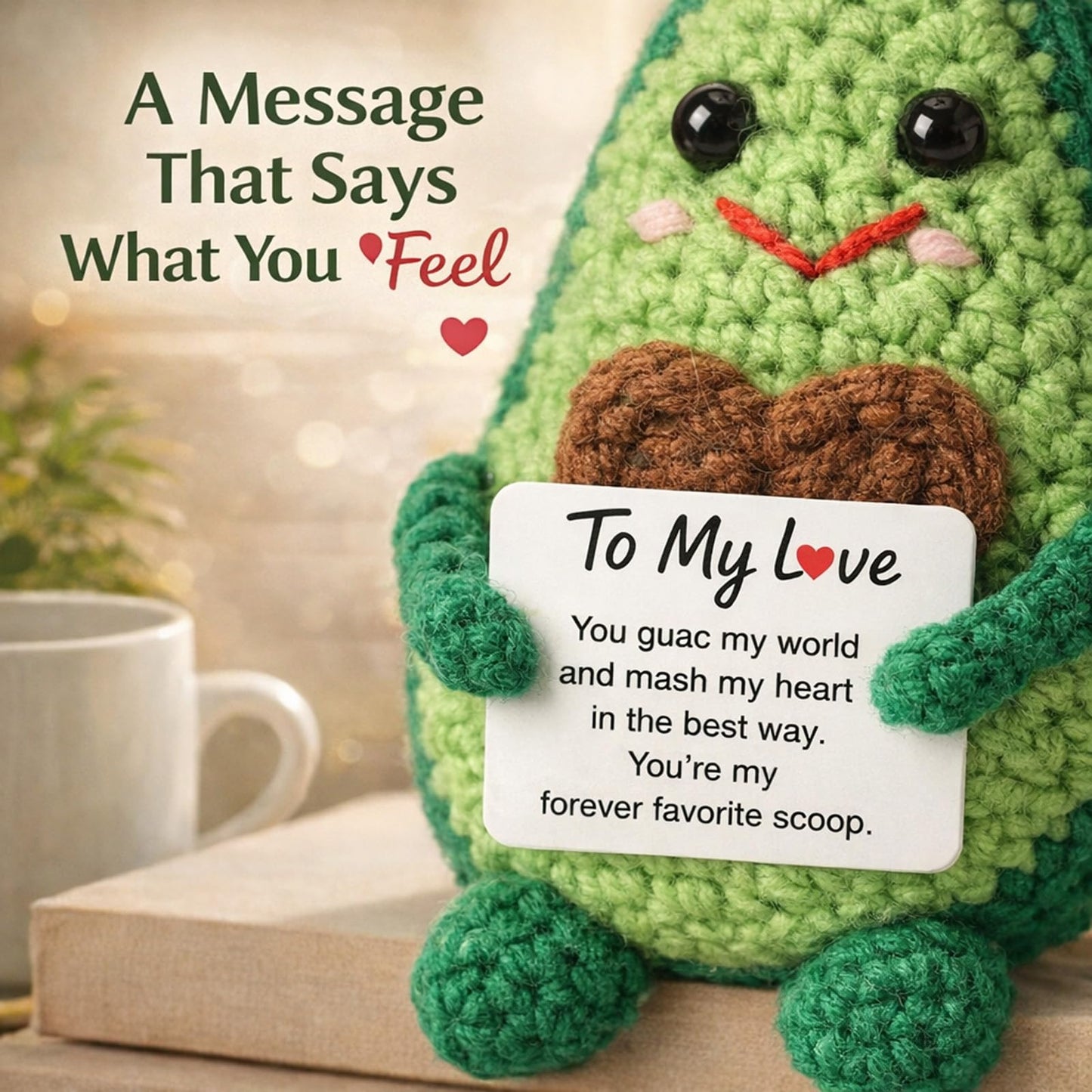Qinthory Crochet Avocado Plush – Funny Valentine’s Day Gifts for Him & Her