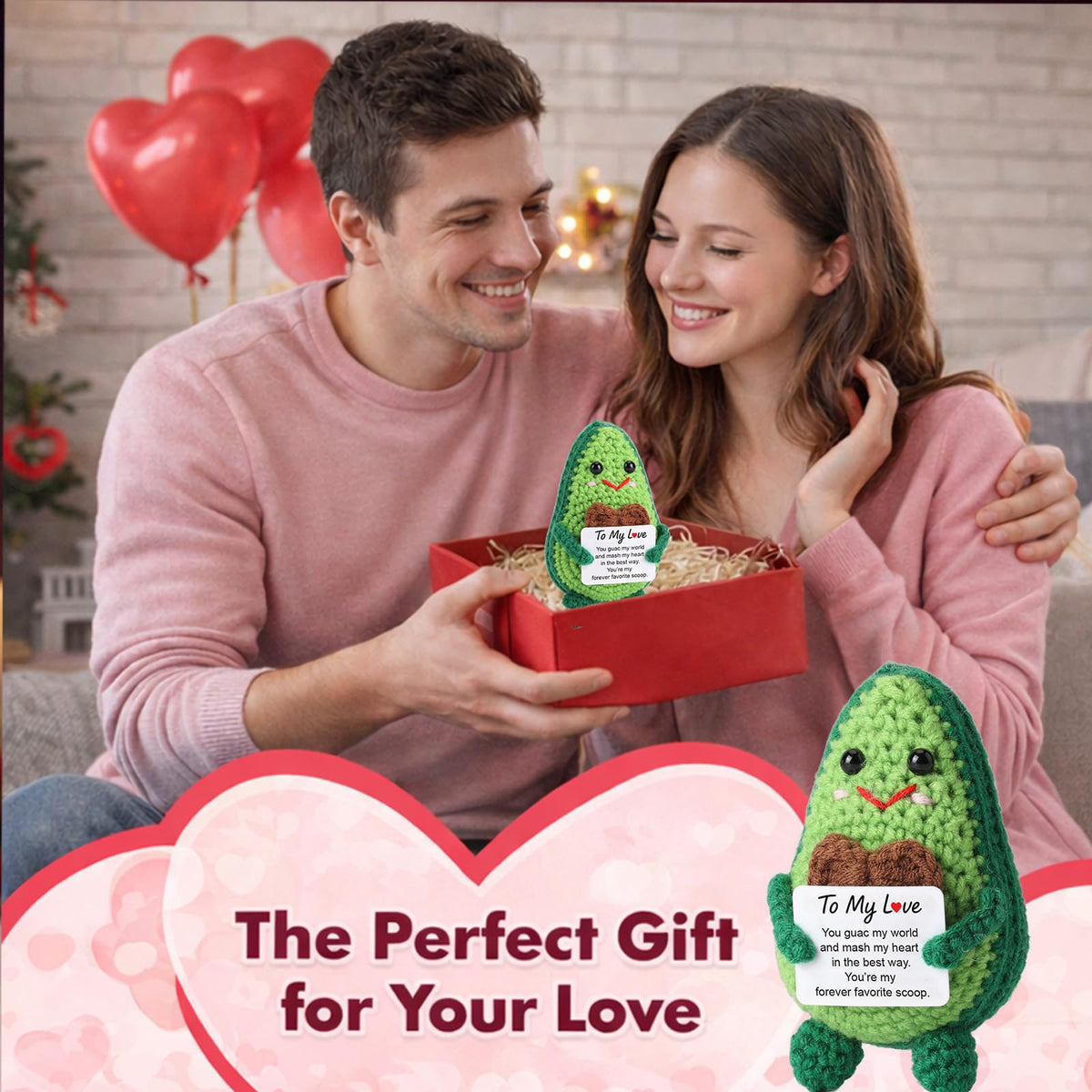 Qinthory Crochet Avocado Plush – Funny Valentine’s Day Gifts for Him & Her