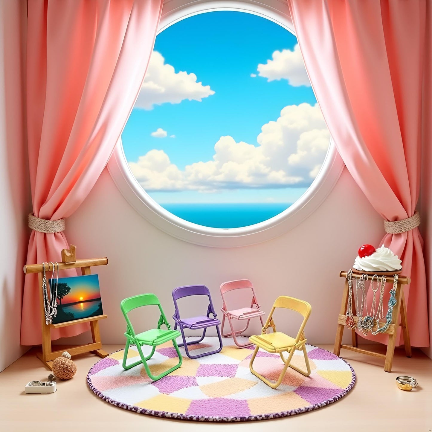 Qintreesify 5Pcs Multicolor Folding Chairs for 1:12 Dollhouse – Miniature Set