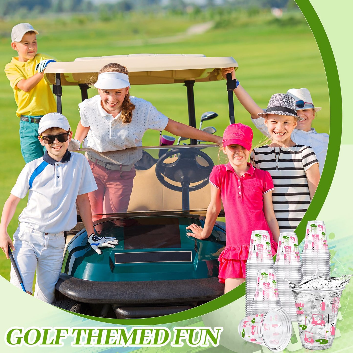 Qinyoung Masters Golf Party Cups 50-Pack | 12oz Pink Clear Disposable Cups