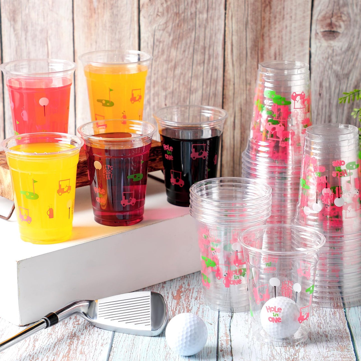 Qinyoung Masters Golf Party Cups 50-Pack | 12oz Pink Clear Disposable Cups