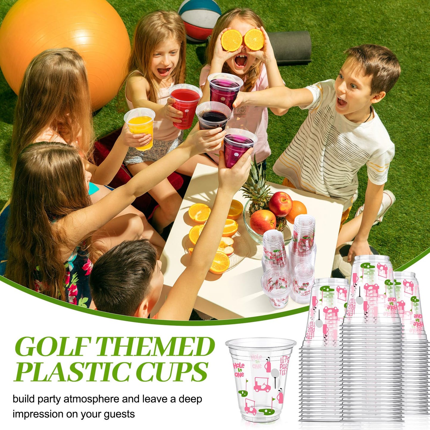 Qinyoung Masters Golf Party Cups 50-Pack | 12oz Pink Clear Disposable Cups