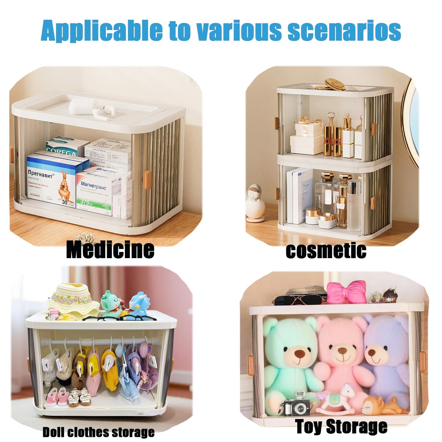 QIPECO Foldable Doll Wardrobe with 10 Hangers & 1 Rod – Labubu Doll Clothes Compatible, Space-Saving Display Cabinet