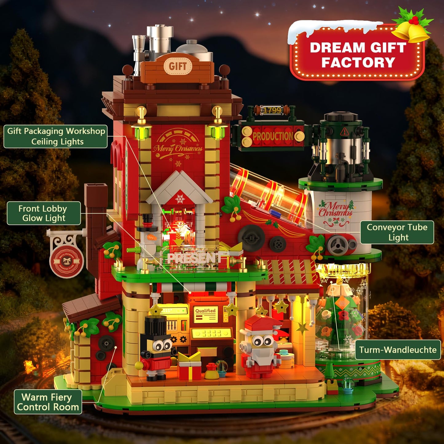 QiqoPoyee Christmas Factory Building Blocks Set 2775PCS – Light-Up DIY Holiday Village Kit (2025)