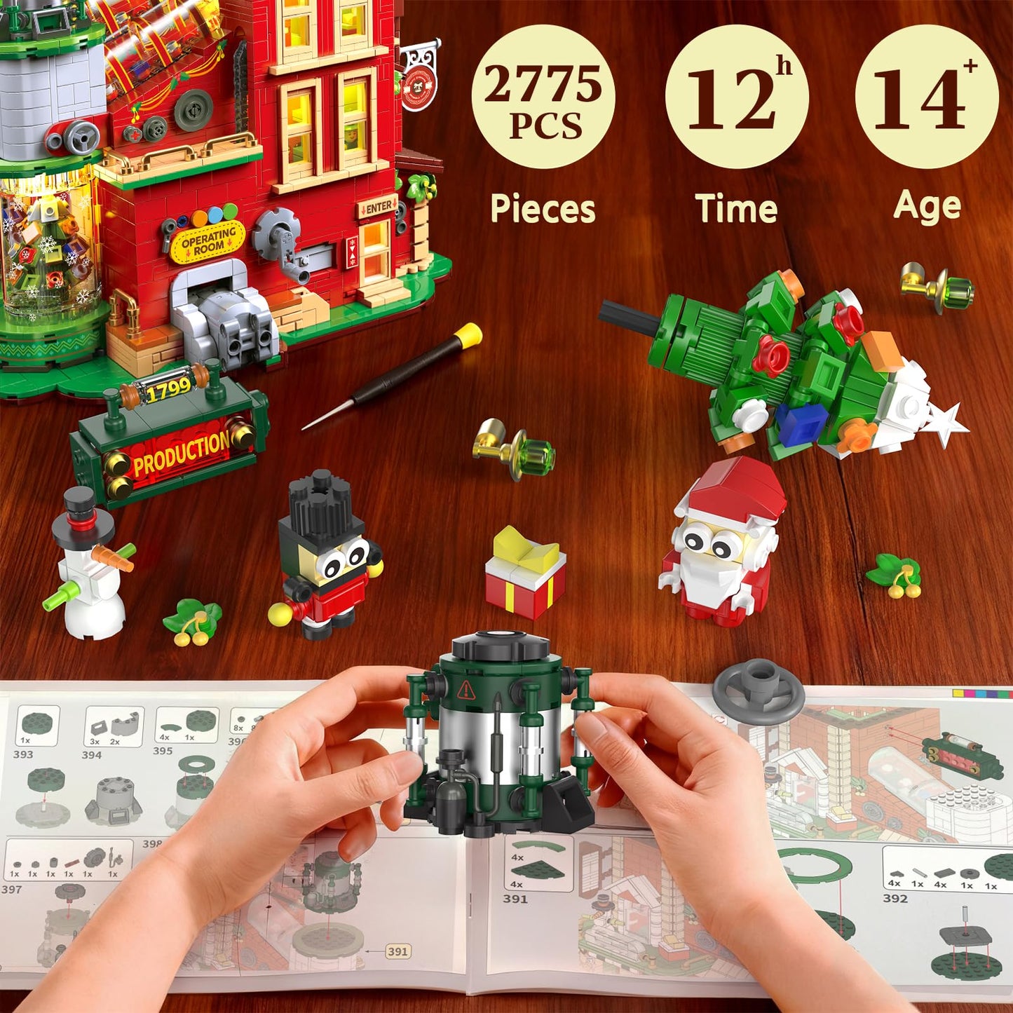 QiqoPoyee Christmas Factory Building Blocks Set 2775PCS – Light-Up DIY Holiday Village Kit (2025)