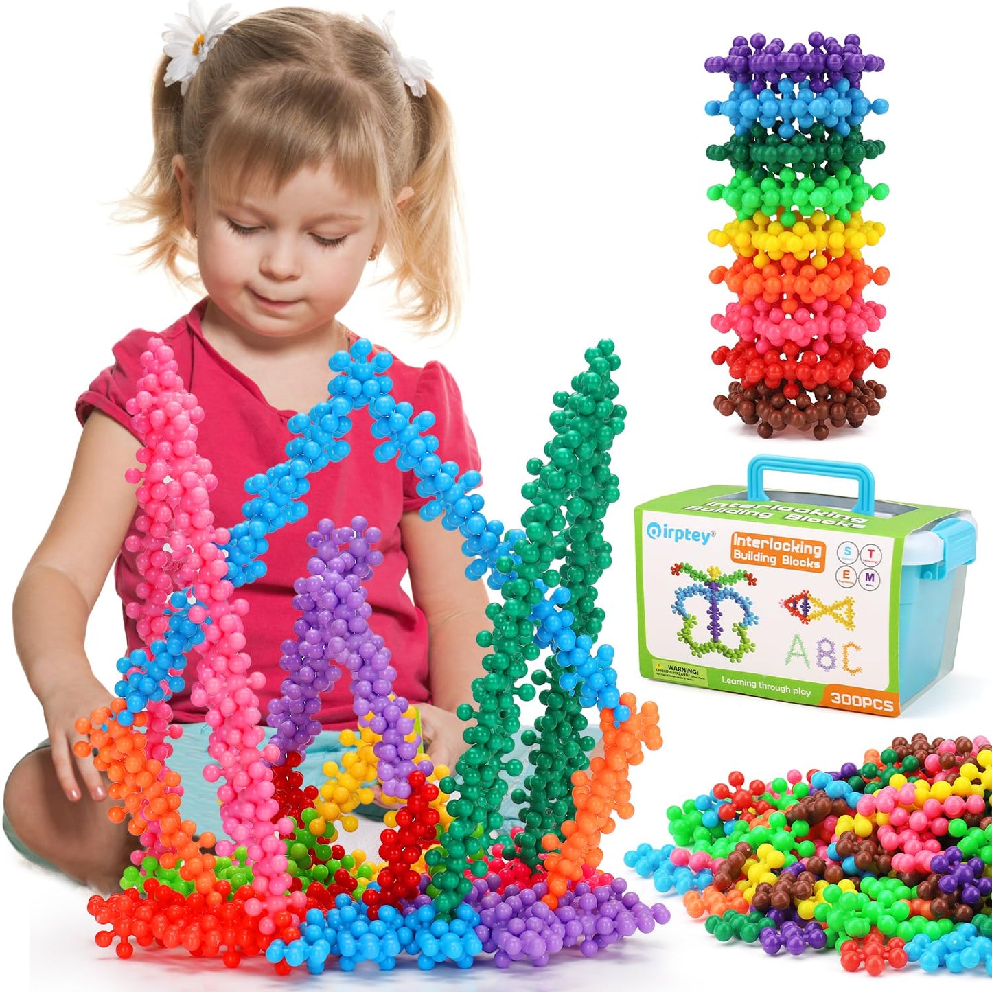 Qirptey 300-Piece STEM Building Blocks for Kids 3-8 | Interlocking Discs Set