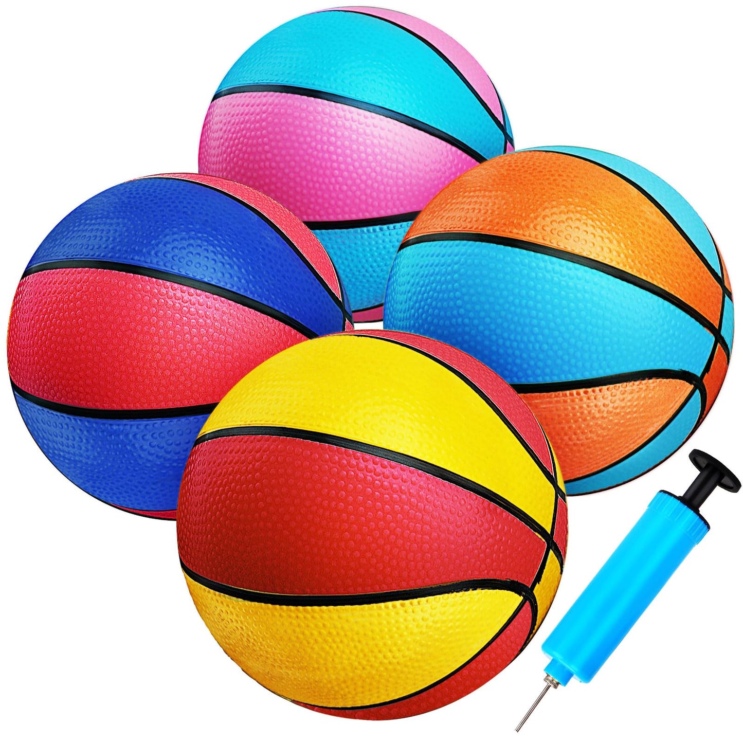 Qirptey 4-Pack Mini Basketballs 7in with Pump – Kids Indoor & Outdoor Playset