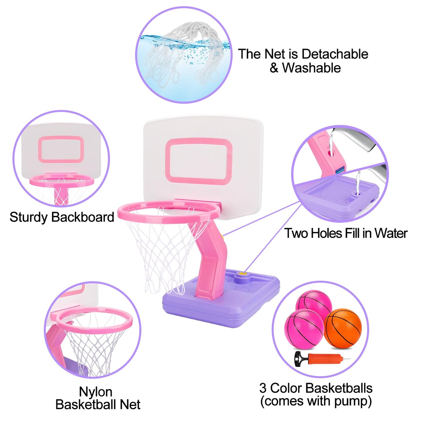 Qirptey Toddler Pink Basketball Hoop – Adjustable Indoor/Outdoor Mini Hoop