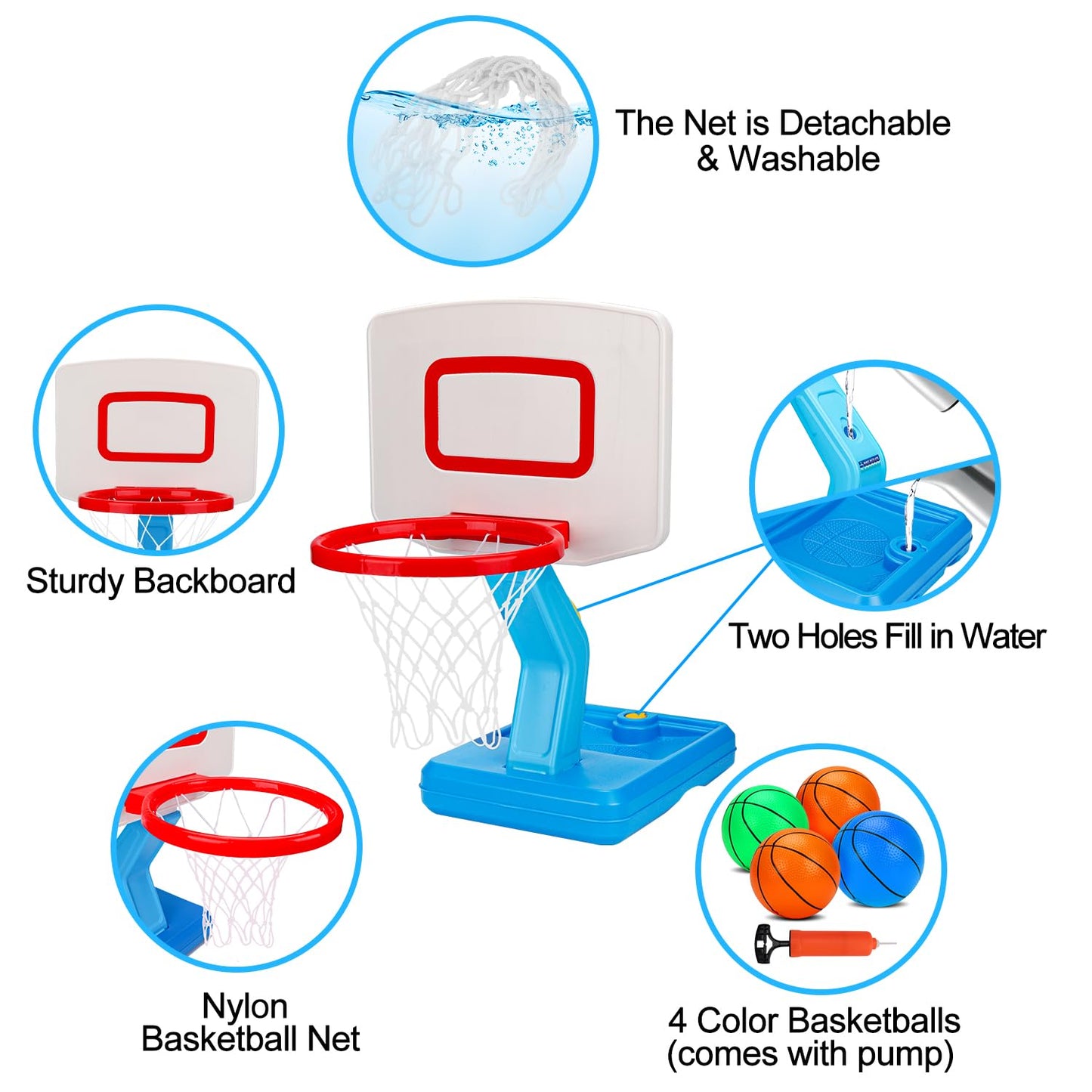 Qirptey Toddler Adjustable Basketball Hoop – Indoor & Poolside Mini Goal with Pump
