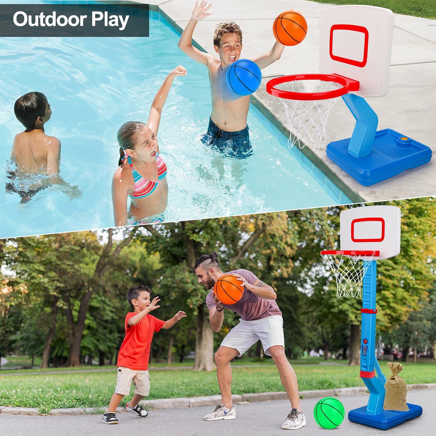 Qirptey Toddler Adjustable Basketball Hoop – Indoor & Poolside Mini Goal with Pump