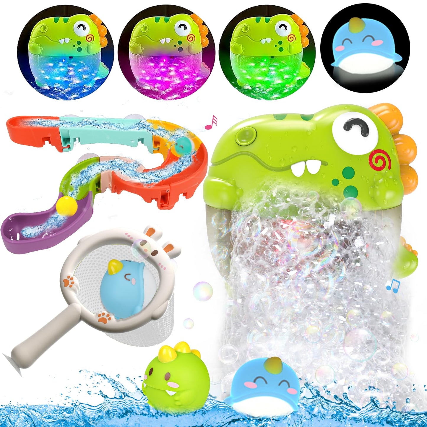 Qirptey Toddler Bubble Bath Toys - Light Up Bubble Maker with Music for Ages 3-5