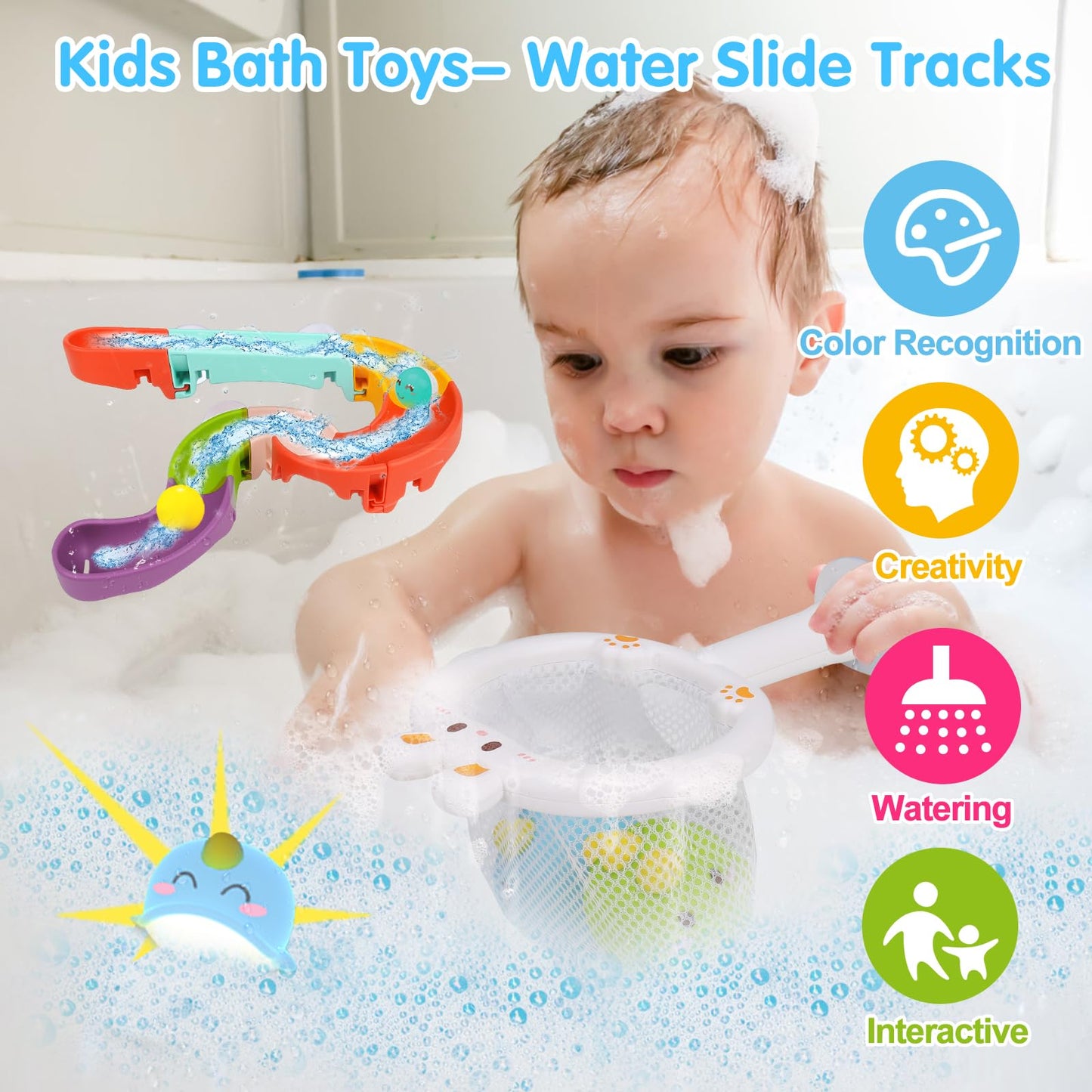 Qirptey Toddler Bubble Bath Toys - Light Up Bubble Maker with Music for Ages 3-5