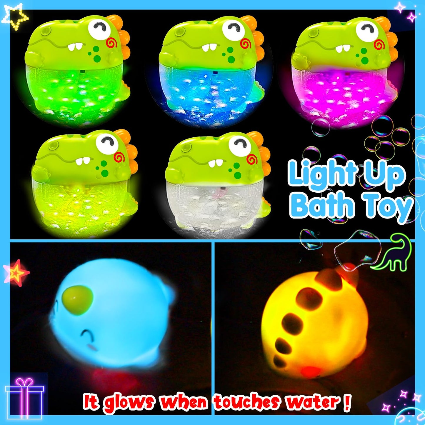 Qirptey Toddler Bubble Bath Toys - Light Up Bubble Maker with Music for Ages 3-5