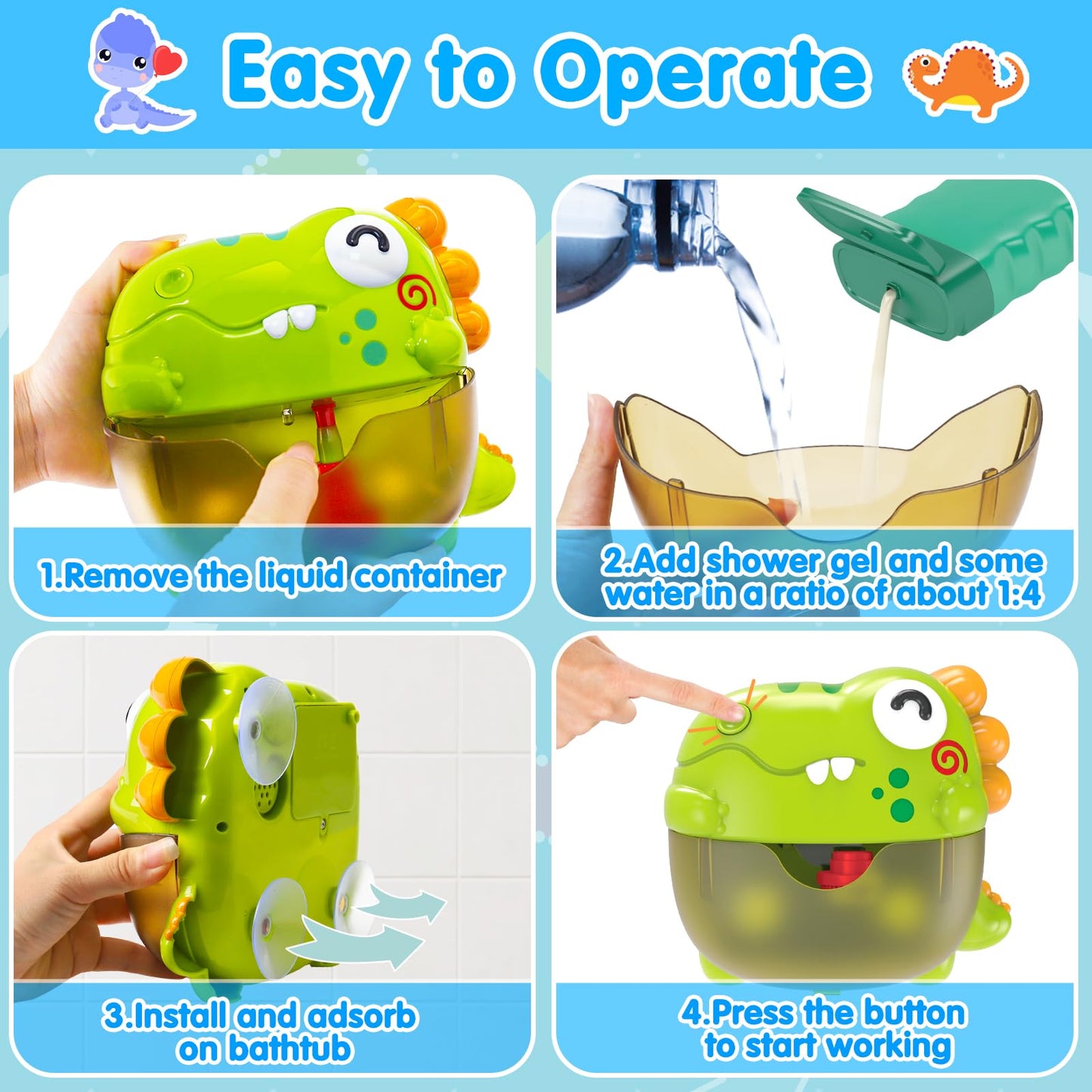 Qirptey Toddler Bubble Bath Toys - Light Up Bubble Maker with Music for Ages 3-5