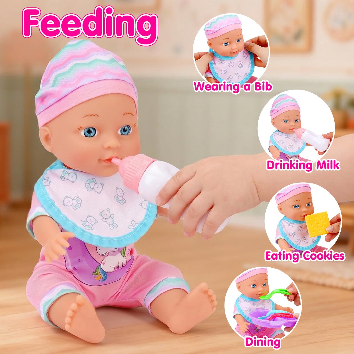 Qirptey Baby Doll Stroller Set – 11-Inch Doll, 20 Accessories, Bathtub | Pretend Play Gift for Girls