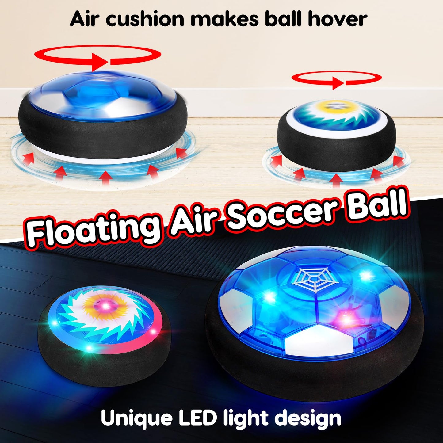 Qirptey 3-in-1 Hover Soccer Ball & Field Hockey Set with LED Lights — Indoor Kids Toy