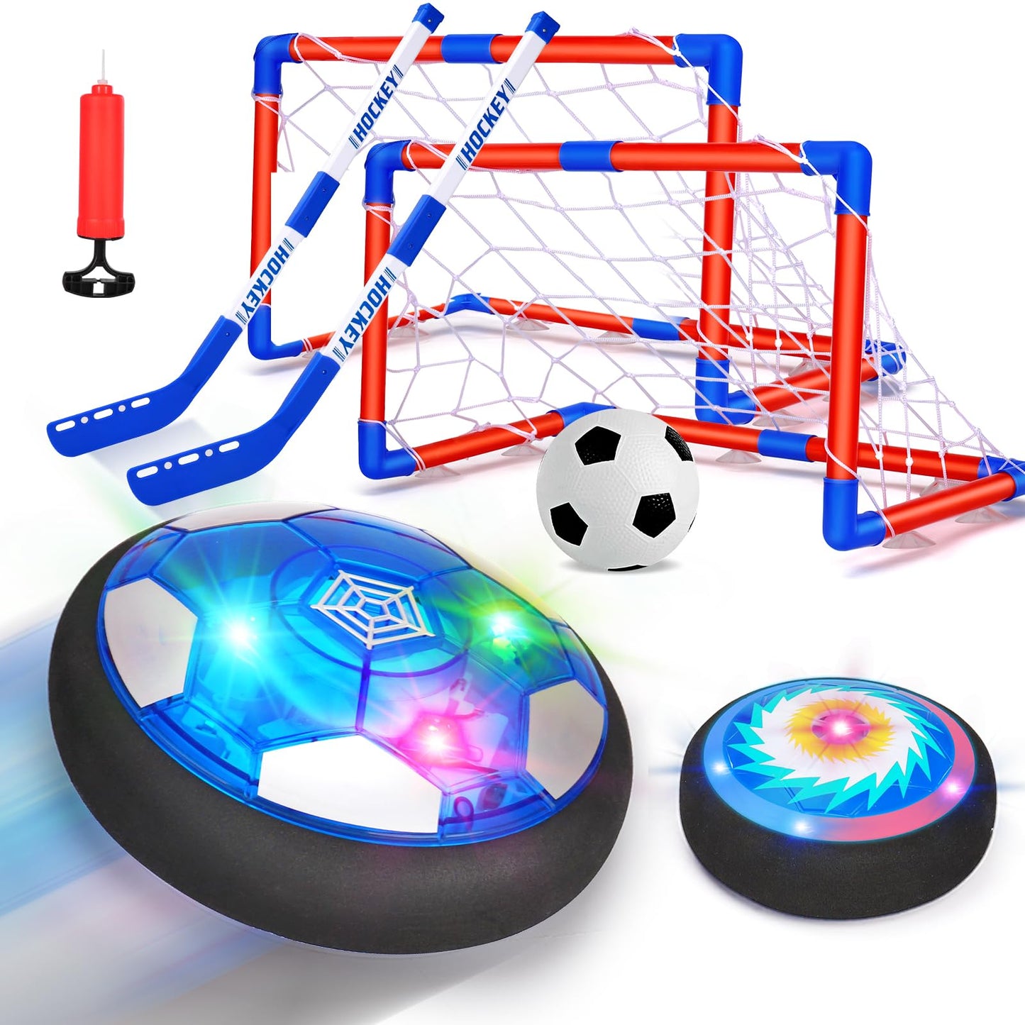 Qirptey 3-in-1 Hover Soccer Ball & Field Hockey Set with LED Lights — Indoor Kids Toy
