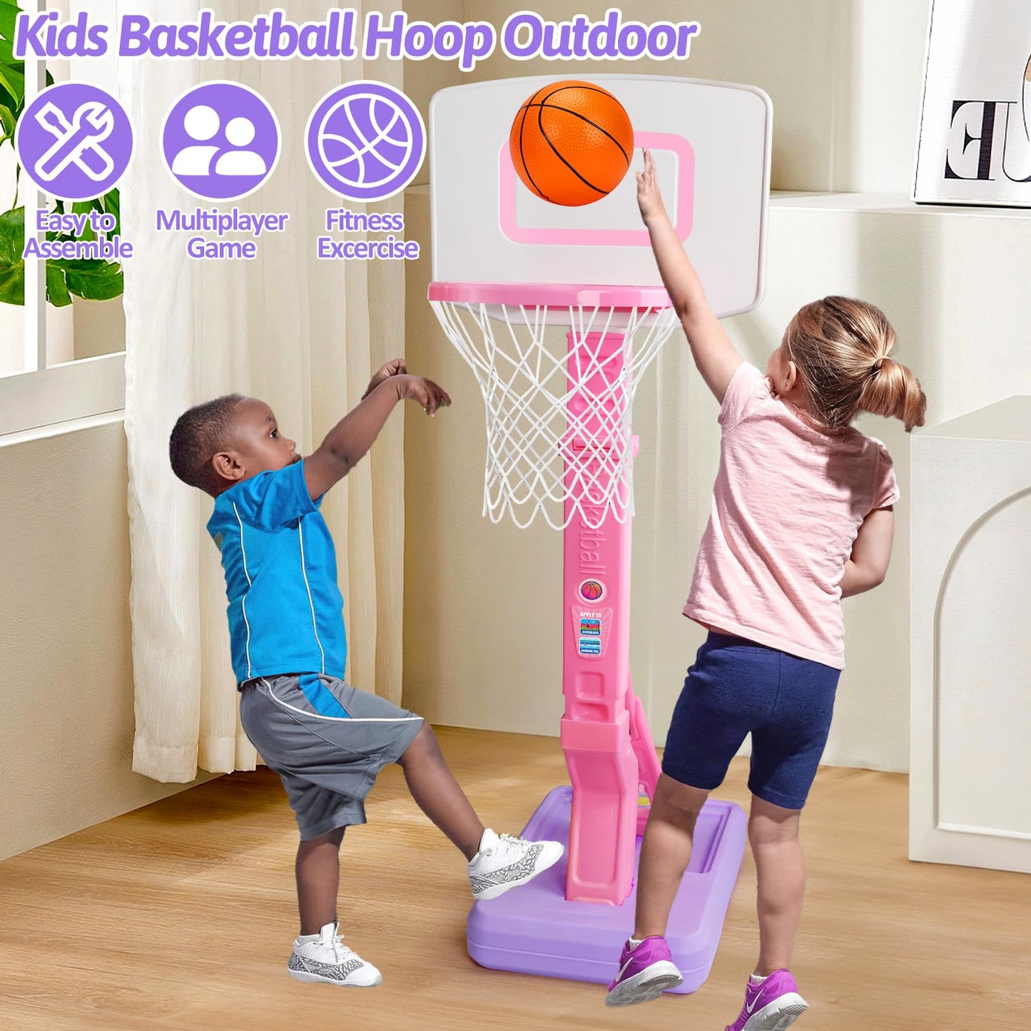Qirptey Toddler Pink Basketball Hoop – Adjustable Indoor/Outdoor Mini Hoop