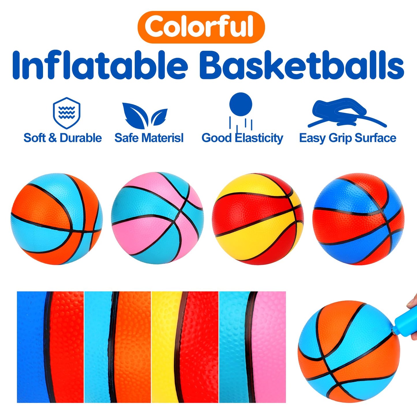 Qirptey 4-Pack Mini Basketballs 7in with Pump – Kids Indoor & Outdoor Playset