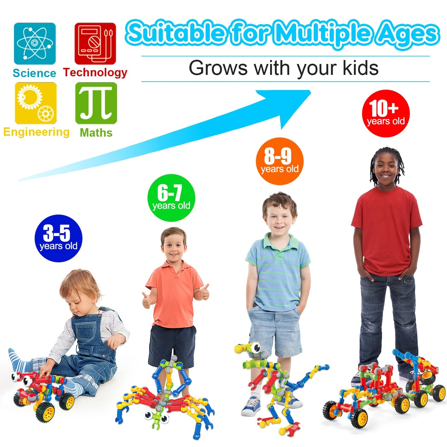 Qirptey Kids STEM Building Toys - 125 Pieces for 3-8+ Year Olds