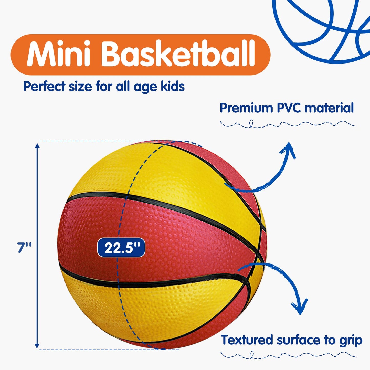 Qirptey 4-Pack Mini Basketballs 7in with Pump – Kids Indoor & Outdoor Playset