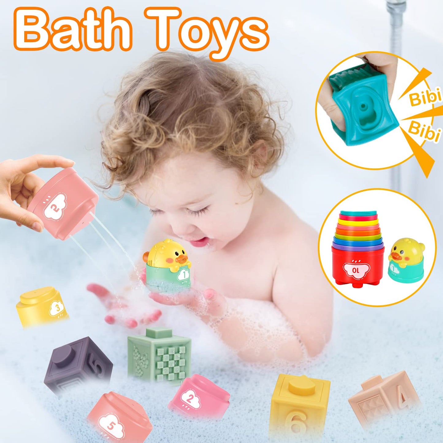Qirptey Montessori 4-in-1 Baby Toys for 6-12 Months – Shape Sorter, Stacking Cups, Pull-String & Blocks