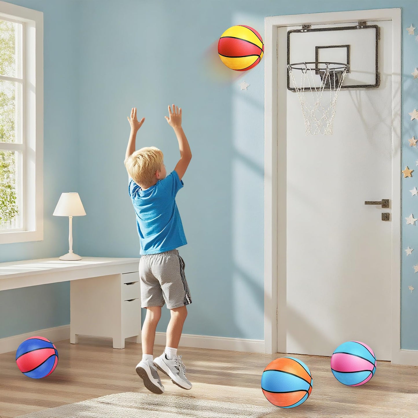 Qirptey 4-Pack Mini Basketballs 7in with Pump – Kids Indoor & Outdoor Playset