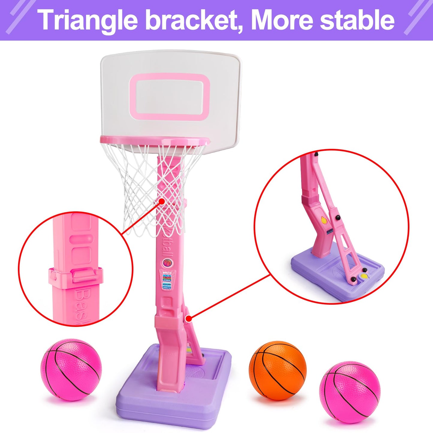 Qirptey Toddler Pink Basketball Hoop – Adjustable Indoor/Outdoor Mini Hoop