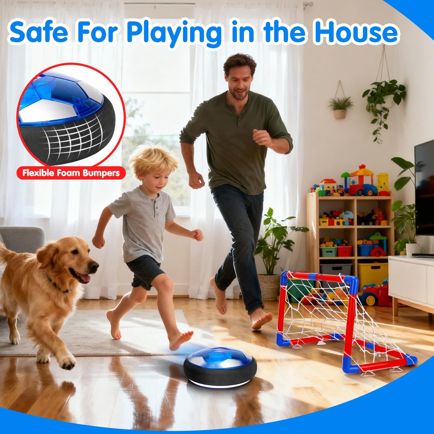 Qirptey 3-in-1 Hover Soccer Ball & Field Hockey Set with LED Lights — Indoor Kids Toy