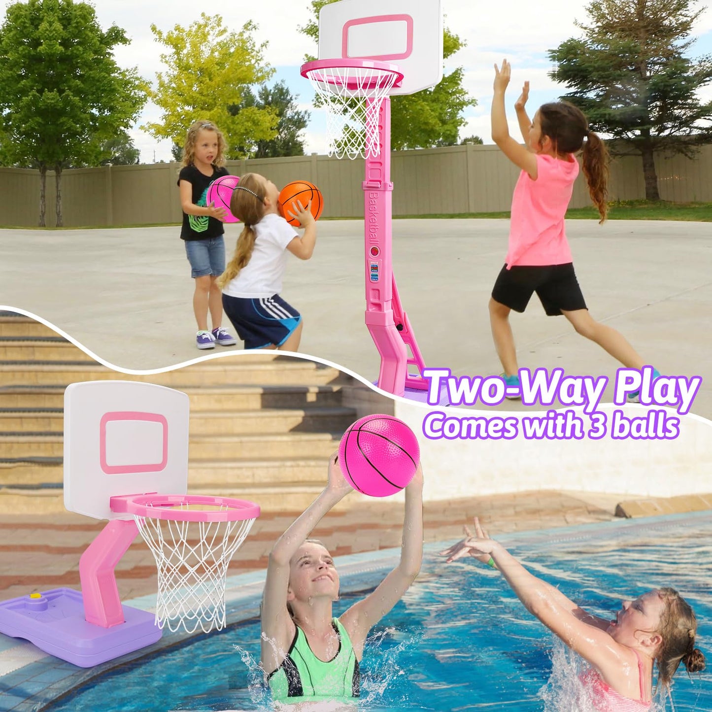 Qirptey Toddler Pink Basketball Hoop – Adjustable Indoor/Outdoor Mini Hoop