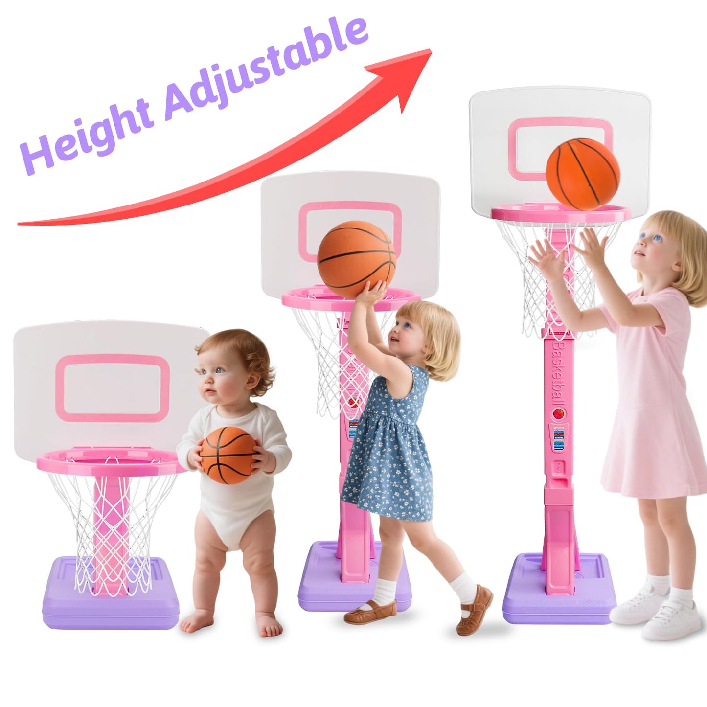 Qirptey Toddler Pink Basketball Hoop – Adjustable Indoor/Outdoor Mini Hoop