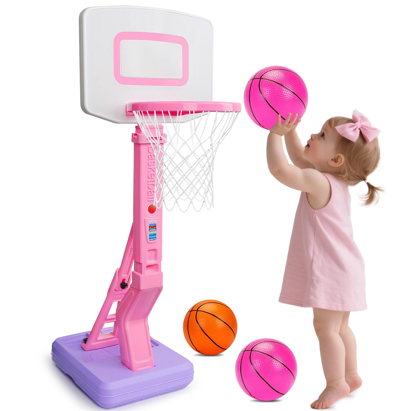 Qirptey Toddler Pink Basketball Hoop – Adjustable Indoor/Outdoor Mini Hoop