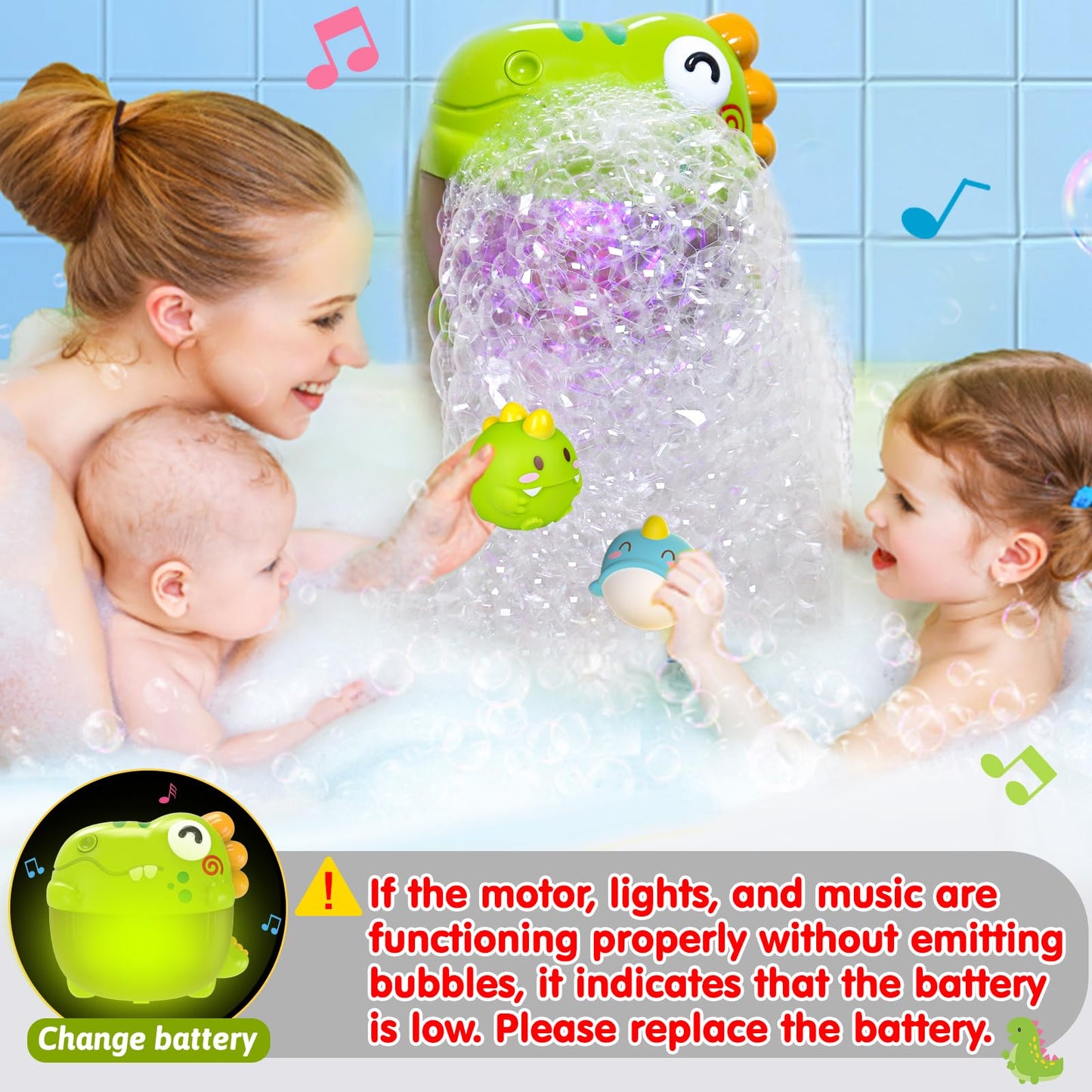 Qirptey Toddler Bubble Bath Toys - Light Up Bubble Maker with Music for Ages 3-5