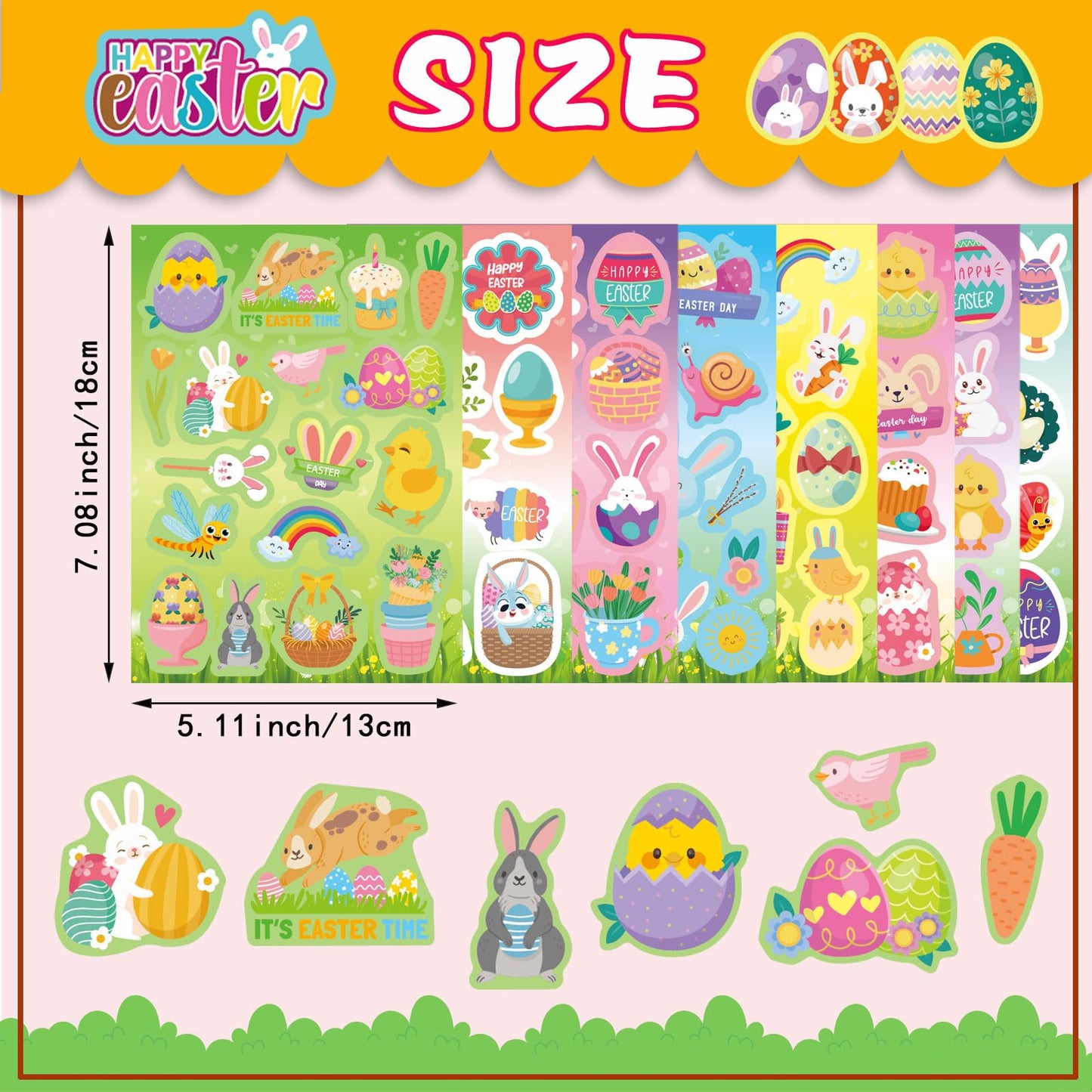 QIRUIMI Easter Stickers – 378Pcs Waterproof Vinyl for Water Bottles, Laptops, Skateboards
