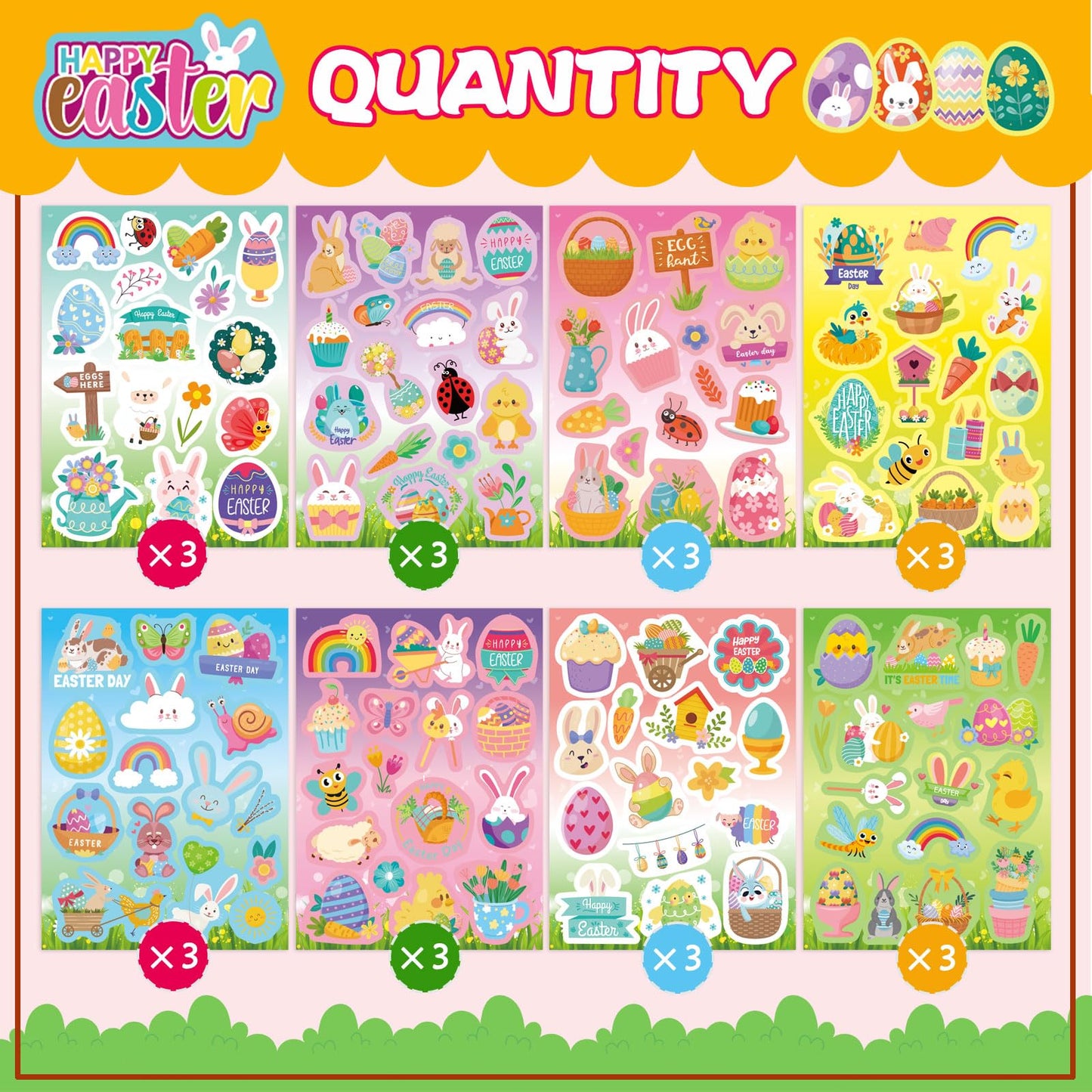QIRUIMI Easter Stickers – 378Pcs Waterproof Vinyl for Water Bottles, Laptops, Skateboards