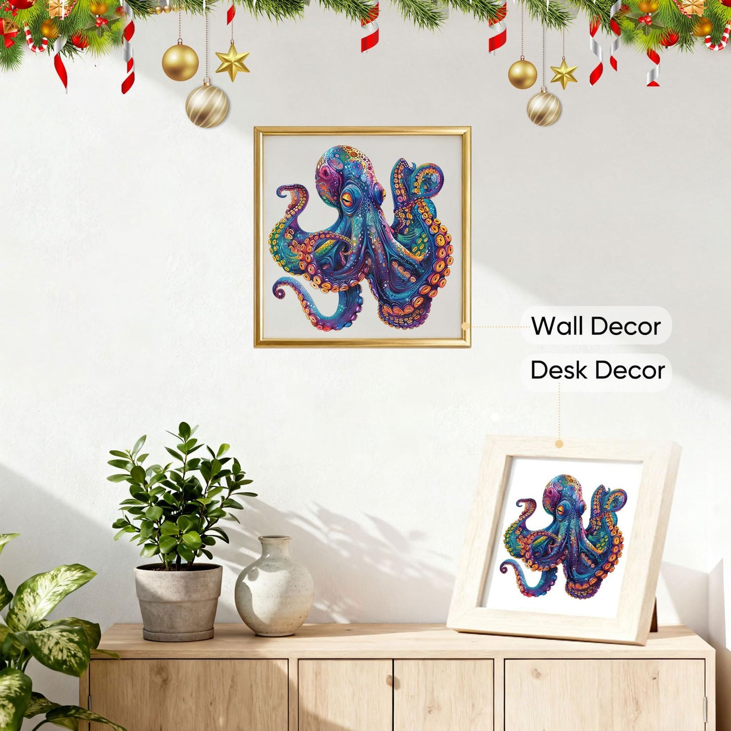 Qiuenisray 1000-Piece Octopus Ocean Wooden Jigsaw Puzzle – FSC Certified, Unique Shape, 23.4x23.5 in | Wall Decor & Family Game