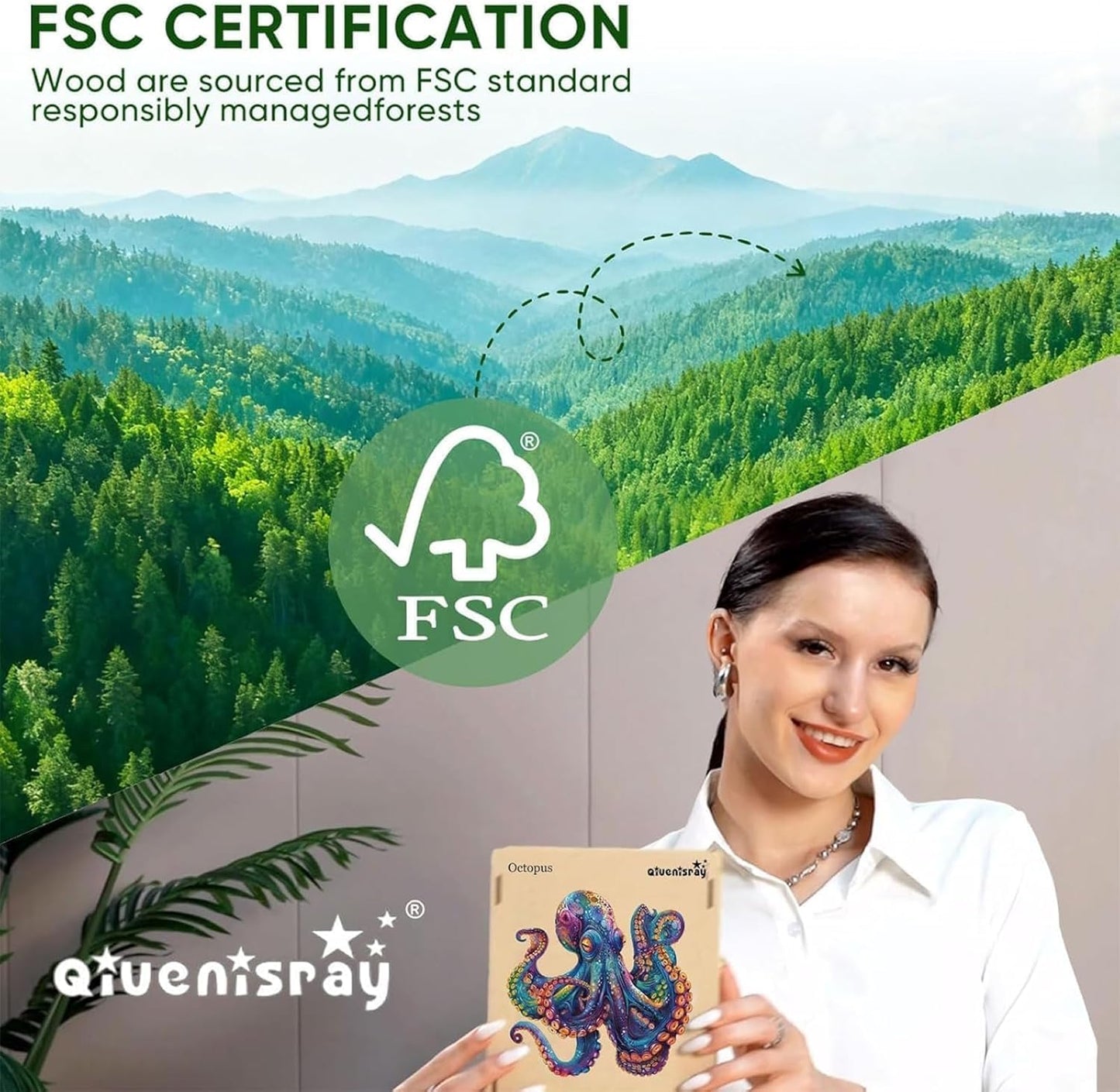 Qiuenisray 1000-Piece Octopus Ocean Wooden Jigsaw Puzzle – FSC Certified, Unique Shape, 23.4x23.5 in | Wall Decor & Family Game