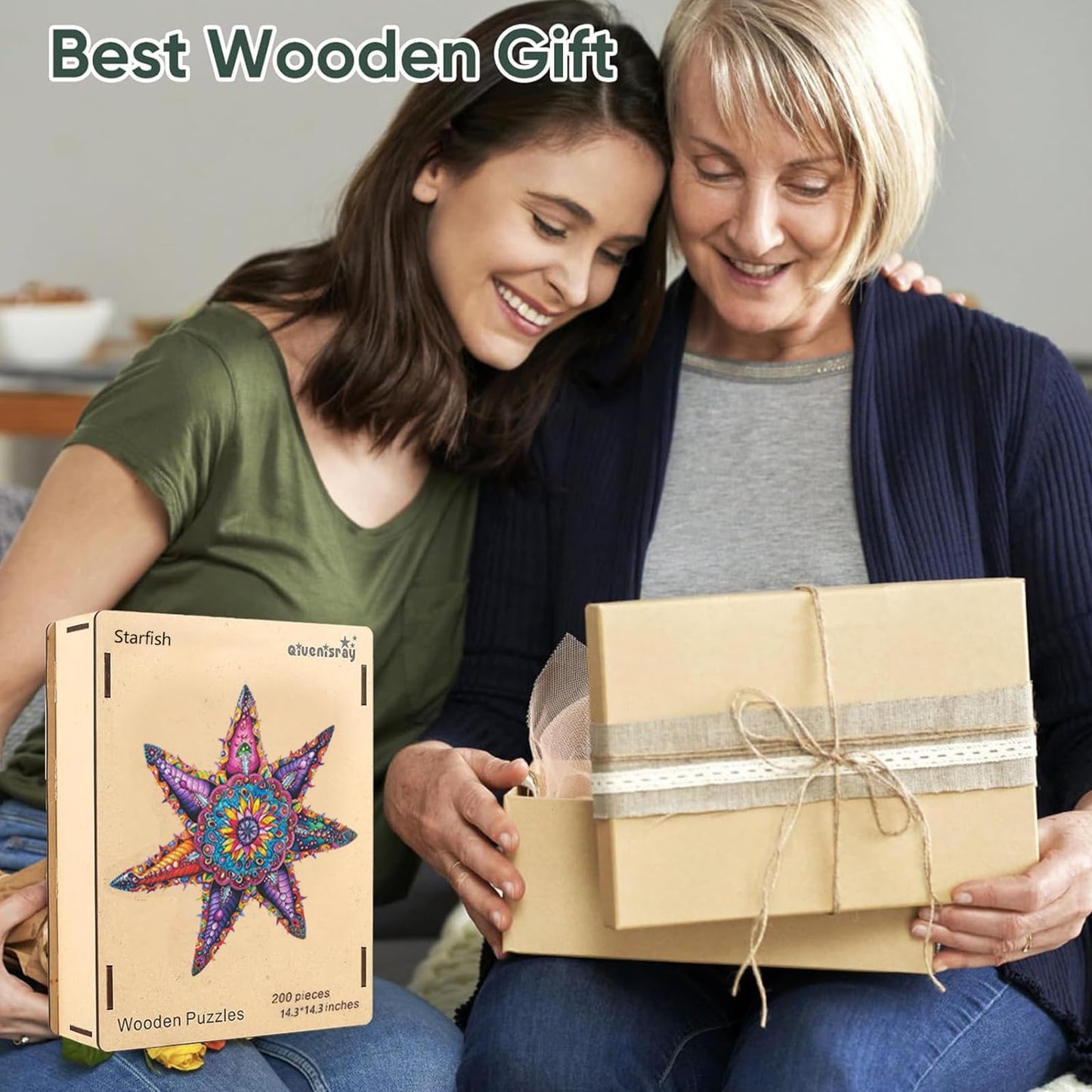 Qiuenisray 500-Piece Wooden Jigsaw Puzzle – Starfish Ocean, FSC-Certified, Wall Decor, 20.3x20.3 in