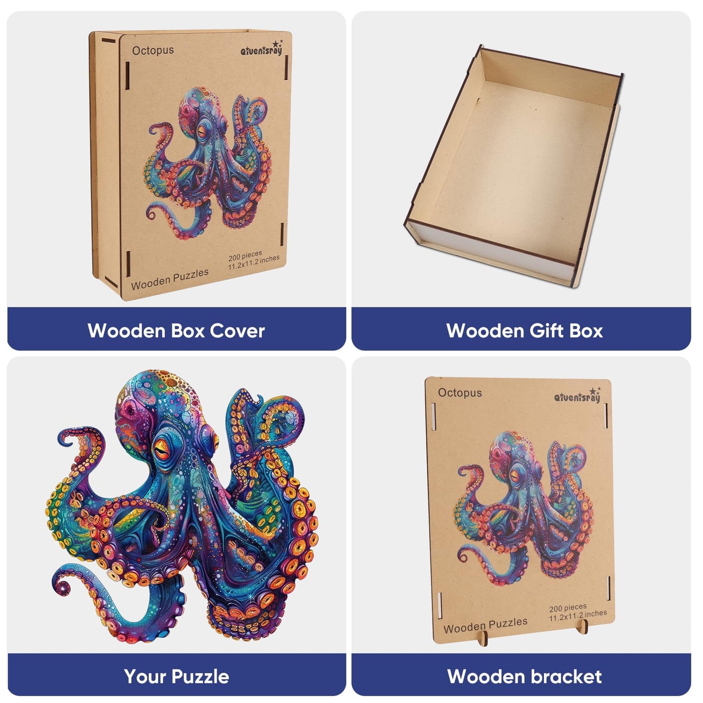Qiuenisray 1000-Piece Octopus Ocean Wooden Jigsaw Puzzle – FSC Certified, Unique Shape, 23.4x23.5 in | Wall Decor & Family Game
