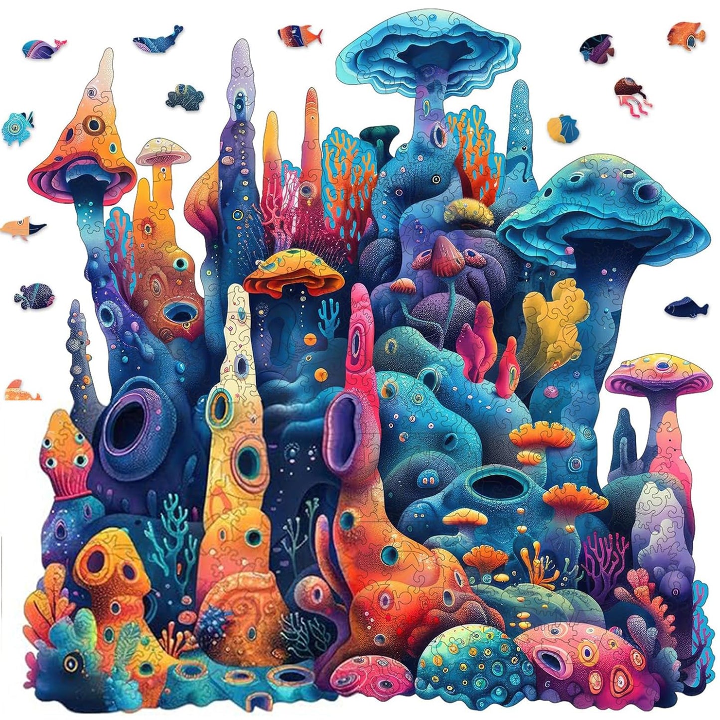 Qiuenisray Wooden Puzzles 500 Pieces – Coral Ocean Jigsaw, FSC Certified Wood, Wall Decor, 16.6x16.9 in